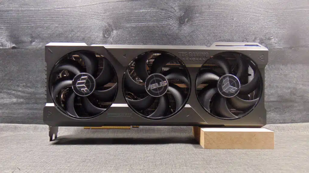 ASUS TUF Gaming GeForce RTX 4080 SUPER Sitting Up On Desk Front View