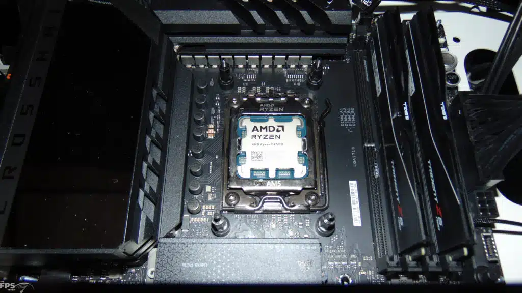 AMD Ryzen 7 9700X Zoomed in Installed in AM5 Socket