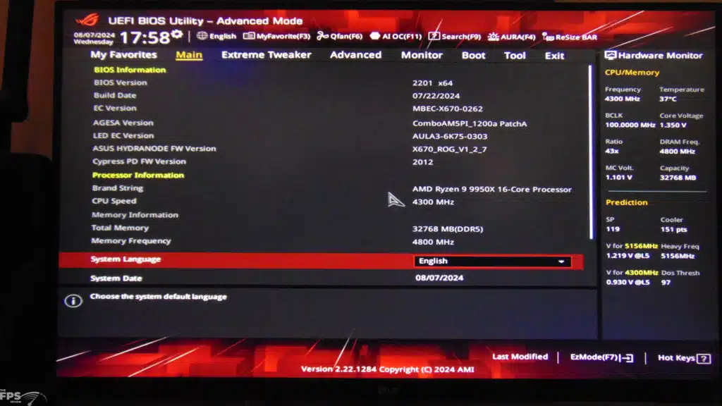 AMD Ryzen 9 9900X CPU BIOS Screenshot
