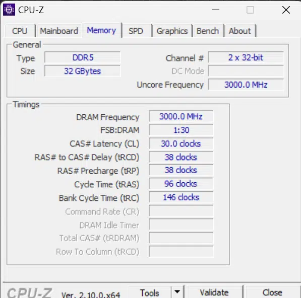 AMD Ryzen 9 9900X CPU-Z Memory Tab Screenshot