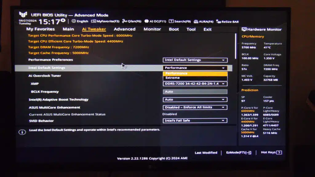 ASUS TUF GAMING Z790 PRO-WIFI BIOS 1663 Screenshot
