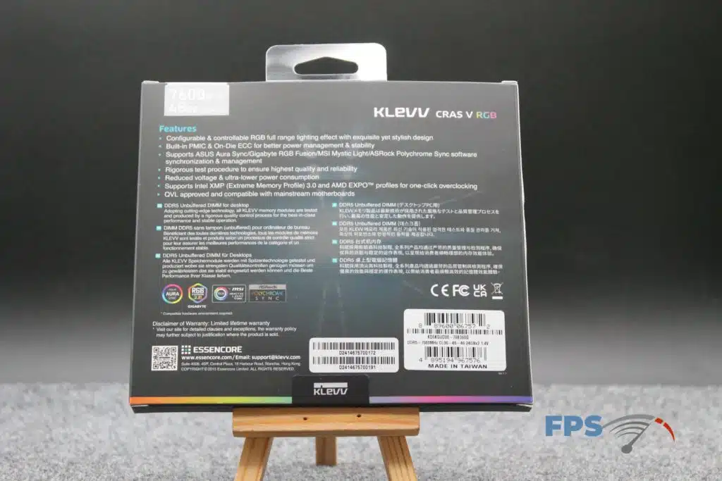 KLEVV CRAS V RGB DDR5 48GB (2x24GB) 7600MHz Memory box rear