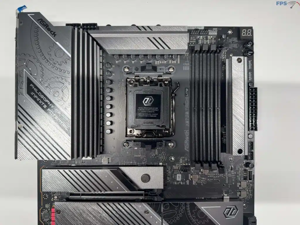Top of motherboard, focus on VRM cooling