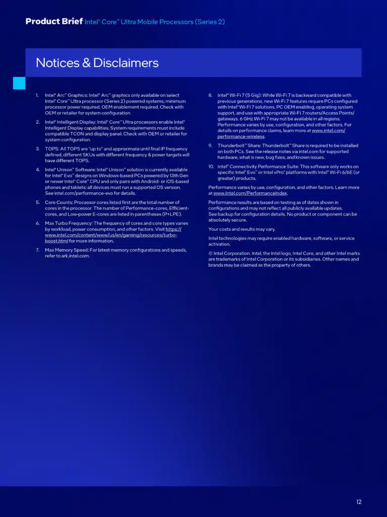 Intel Core Ultra 200V Series Processors Series 2 Product Brief