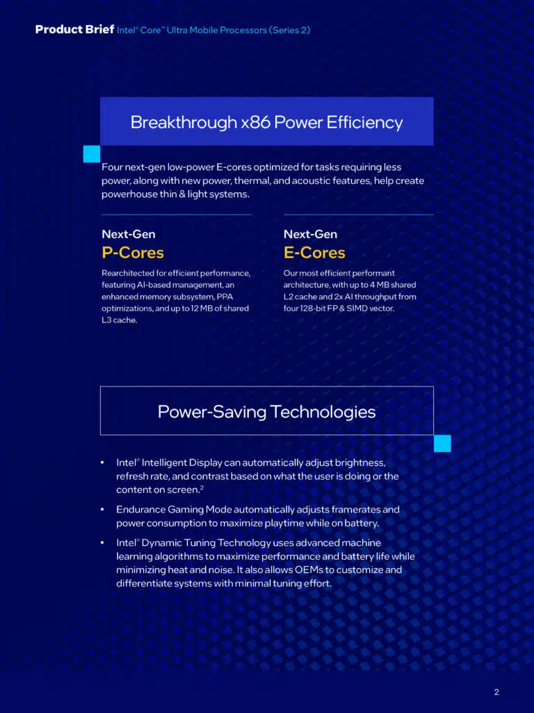 Intel Core Ultra 200V Series Processors Series 2 Product Brief