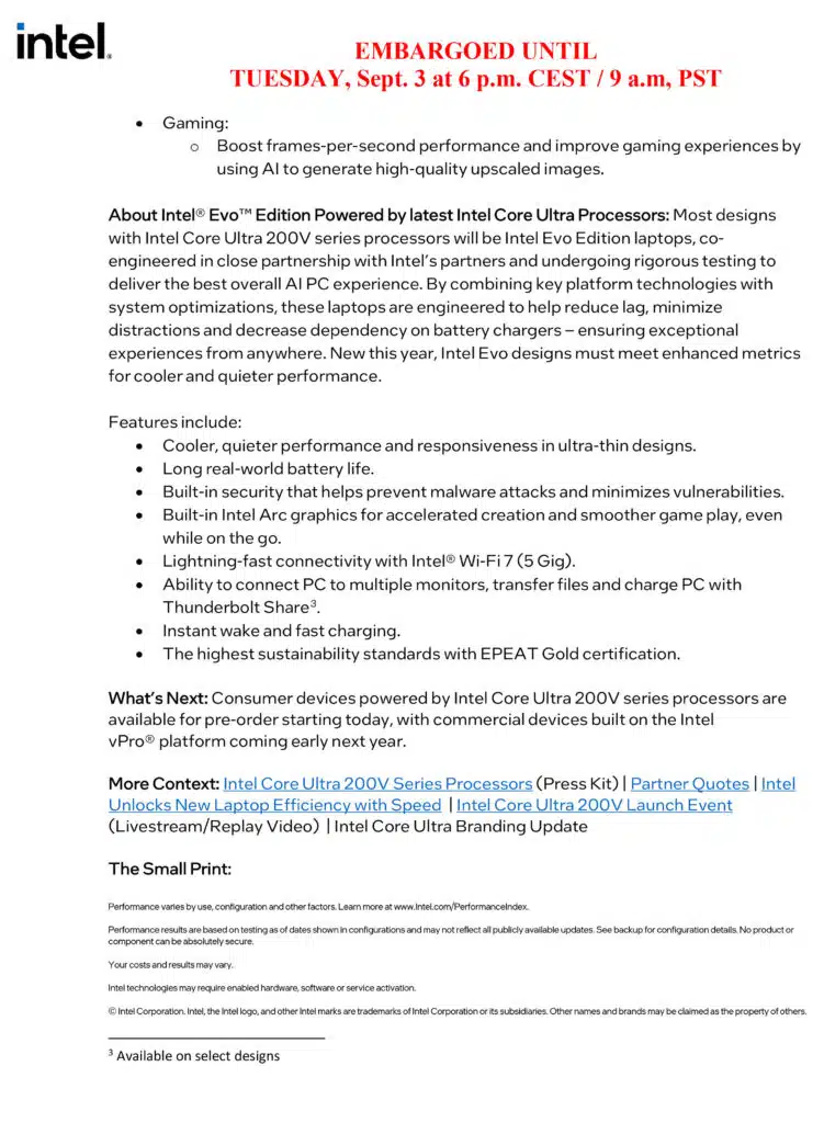 Intel Core Ultra 200V Series Processors Series 2 Press Release
