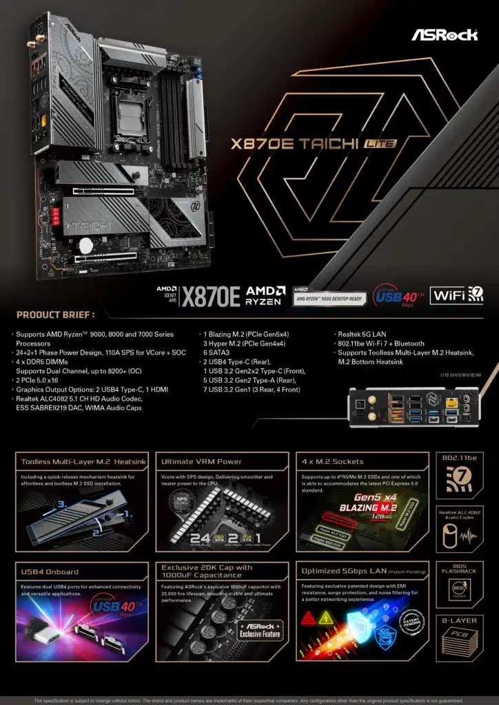 ASRock X870E Taichi Lite Motherboard Specifications