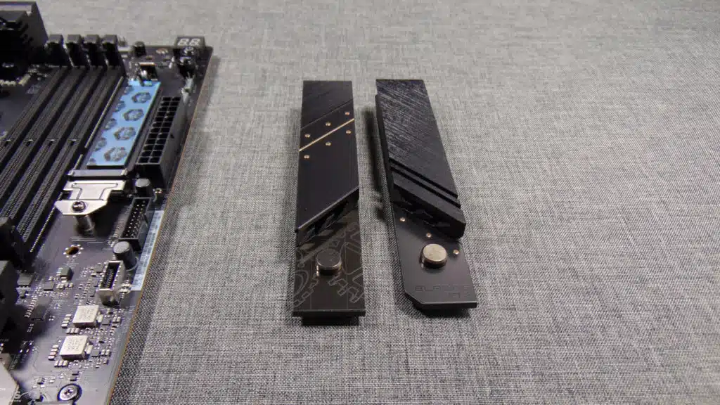 ASRock X870E Taichi Motherboard Primary M.2 and Secondary M.2 Heatsinks Side By Side