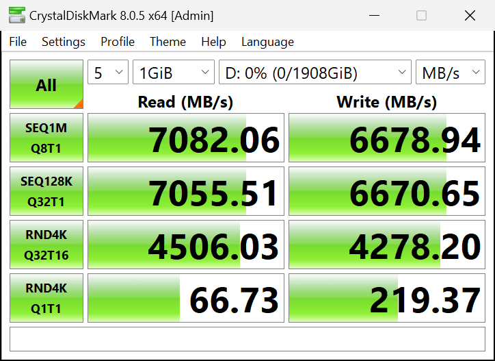 ASRock X870E Taichi Motherboard Fourth Gen4 M.2 CrystalDiskMark Performance Screenshot