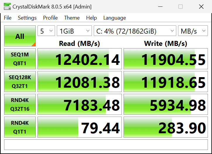 ASRock X870E Taichi Motherboard Primary Gen5 M.2 CrystalDiskMark Performance Screenshot