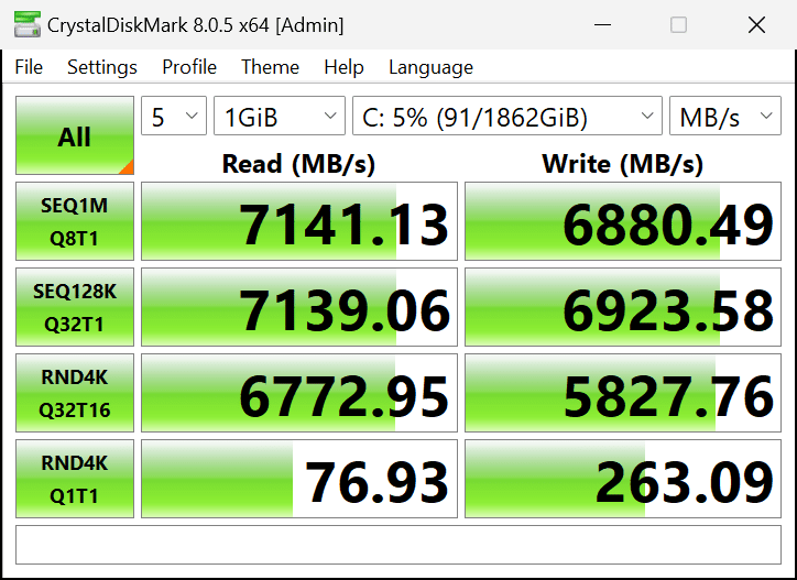 ASRock X870E Taichi Motherboard Secondary Gen4 M.2 CrystalDiskMark Performance Screenshot