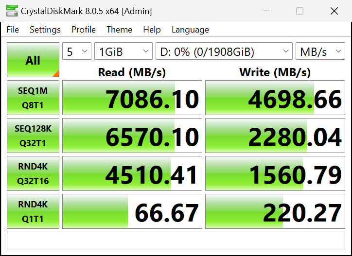 ASRock X870E Taichi Motherboard Third Gen4 M.2 CrystalDiskMark Performance Screenshot