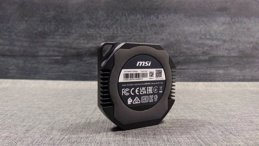 MSI DATAMAG 20Gbps Magnetic Portable SSD Standing Up Back View