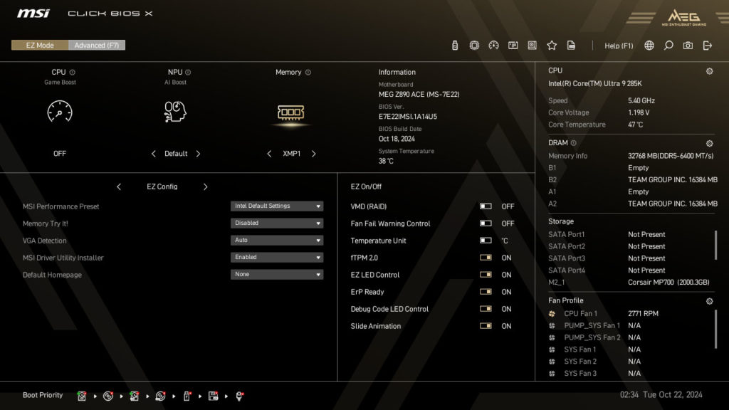 MSI MEG Z890 ACE BIOS Screenshot