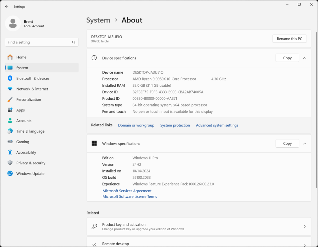 Windows 11 System About Screenshot