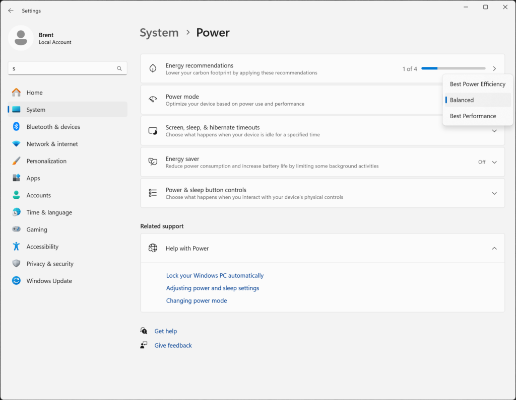 Windows 11 Power Mode Profiles Screenshot