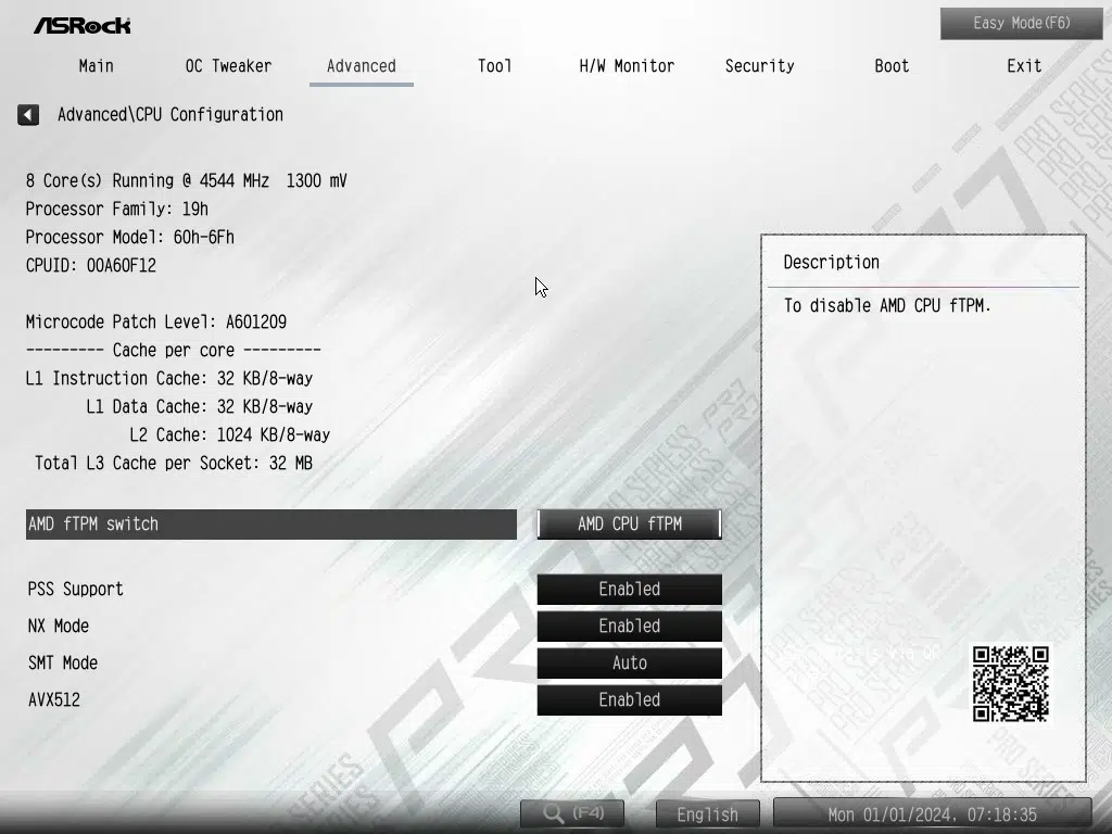 ASRock X870 Pro RS WiFi motherboard: BIOS screenshot