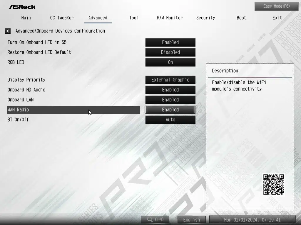 ASRock X870 Pro RS WiFi motherboard: BIOS screenshot