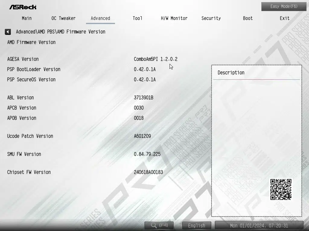 ASRock X870 Pro RS WiFi motherboard: BIOS screenshot