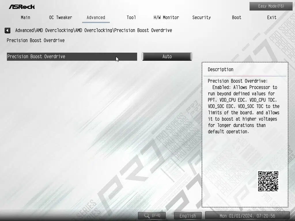 ASRock X870 Pro RS WiFi motherboard: BIOS screenshot