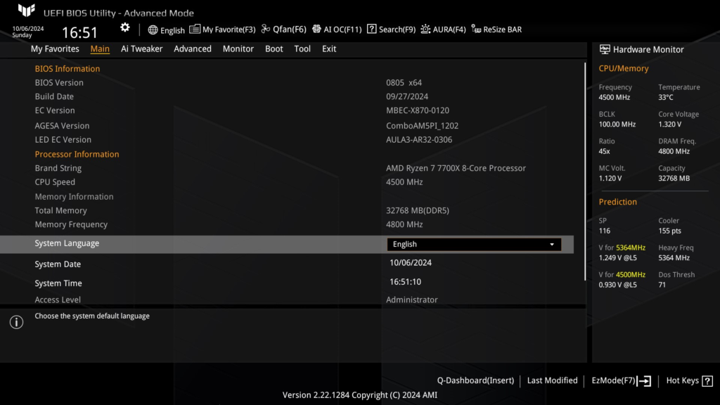ASUS TUF GAMING X870-Plus WiFi motherboard: BIOS Screenshot