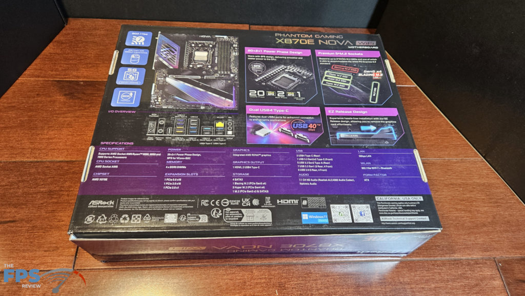 ASRock Phantom Gaming X870E NOVA WiFi motherboard: box back