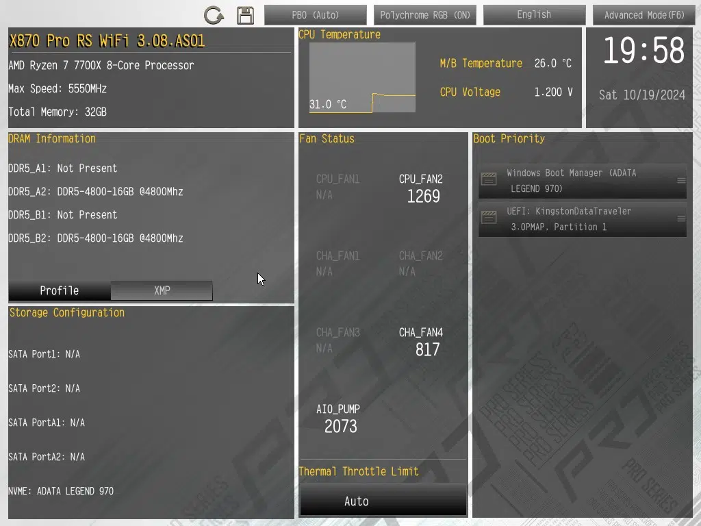 ASRock X870 Pro RS WiFi motherboard: BIOS screenshot