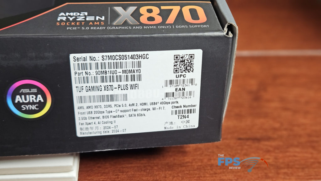 ASUS TUF GAMING X870-Plus WiFi motherboard: box label