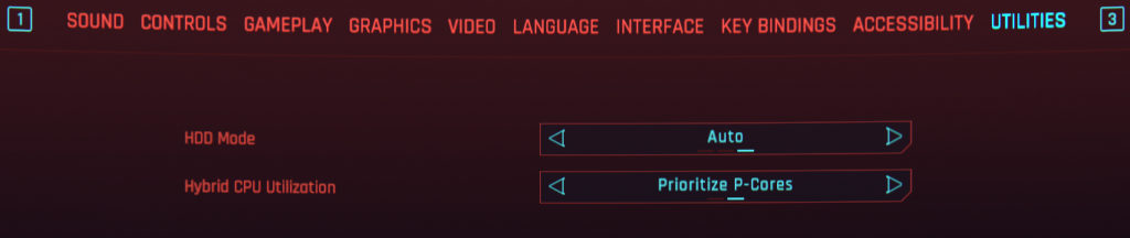 Cyberpunk 2077 Prioritize P-Cores Menu Screenshot