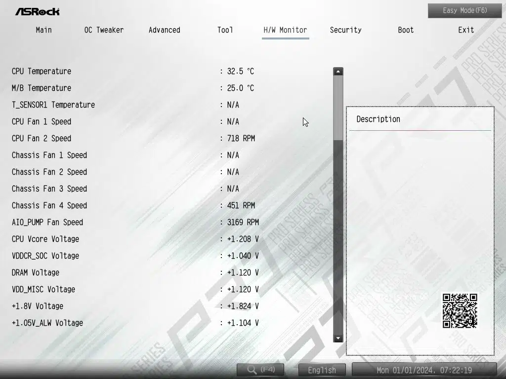 ASRock X870 Pro RS WiFi motherboard: BIOS screenshot
