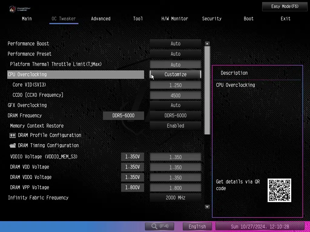 ASRock Phantom Gaming X870E NOVA WiFi motherboard: BIOS screenshot