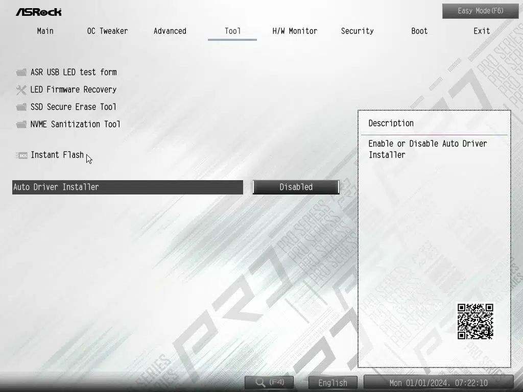 ASRock X870 Pro RS WiFi motherboard: BIOS screenshot