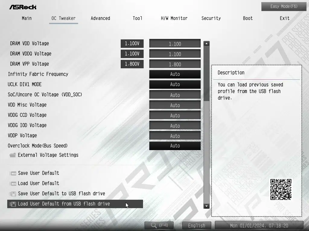 ASRock X870 Pro RS WiFi motherboard: BIOS screenshot