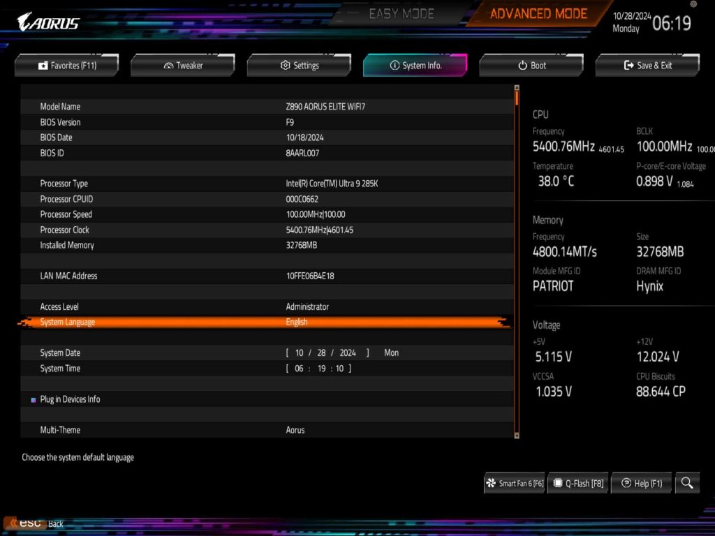 BIOS Screenshot
