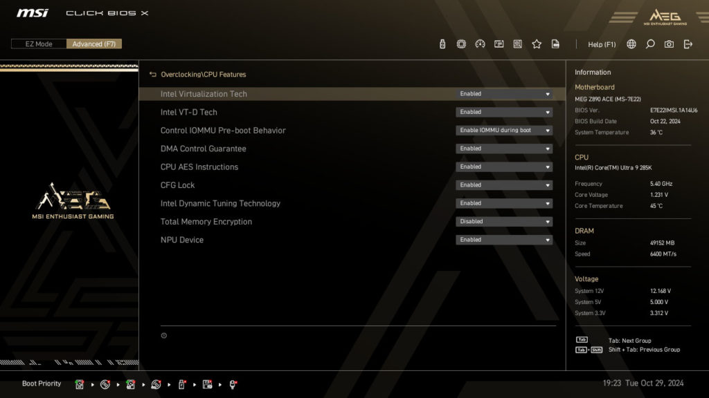 MSI MEG Z890 ACE Motherboard UEFI