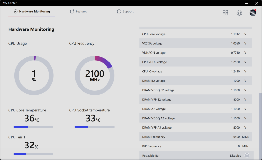 MSI Center Screenshot