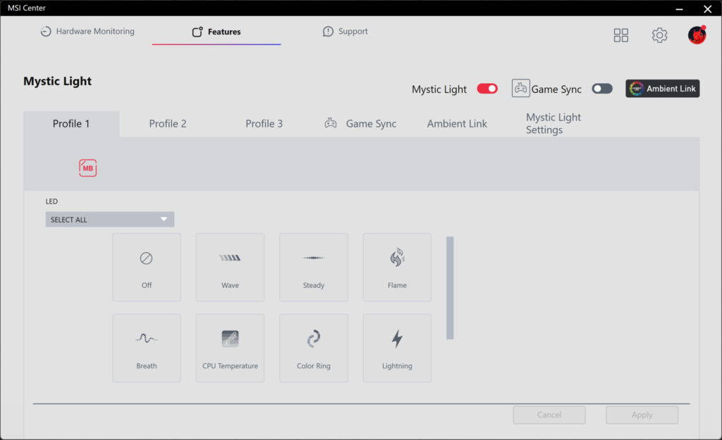 MSI Center Screenshot
