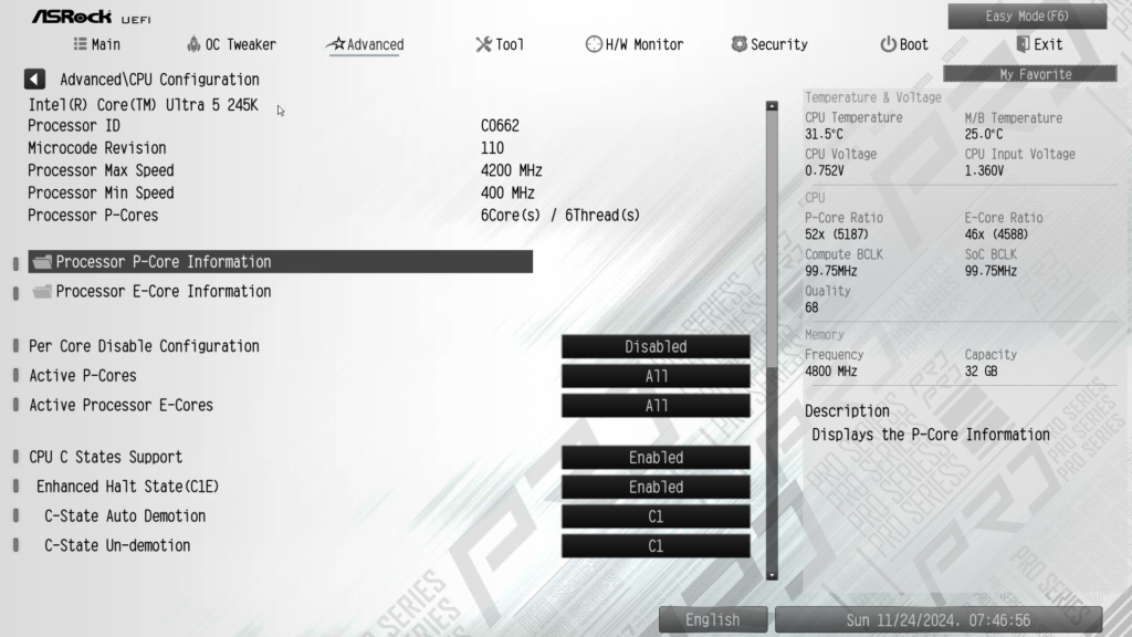 ASRock Z890 Pro RS WiFi White motherboard: BIOS