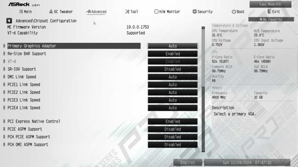 ASRock Z890 Pro RS WiFi White motherboard: BIOS