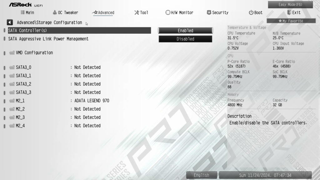 ASRock Z890 Pro RS WiFi White motherboard: BIOS