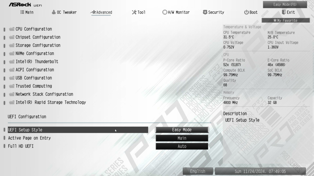 ASRock Z890 Pro RS WiFi White motherboard: BIOS