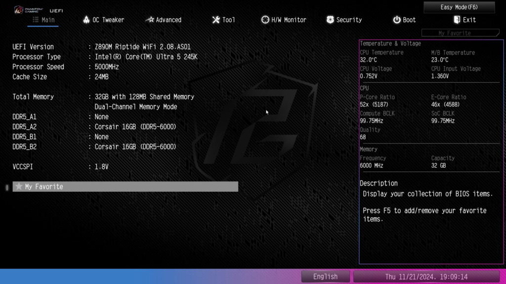 ASRock Phantom Gaming Z890M WiFi: UEFI/BIOS