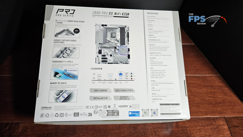 ASRock Z890 Pro RS WiFi White motherboard: box back