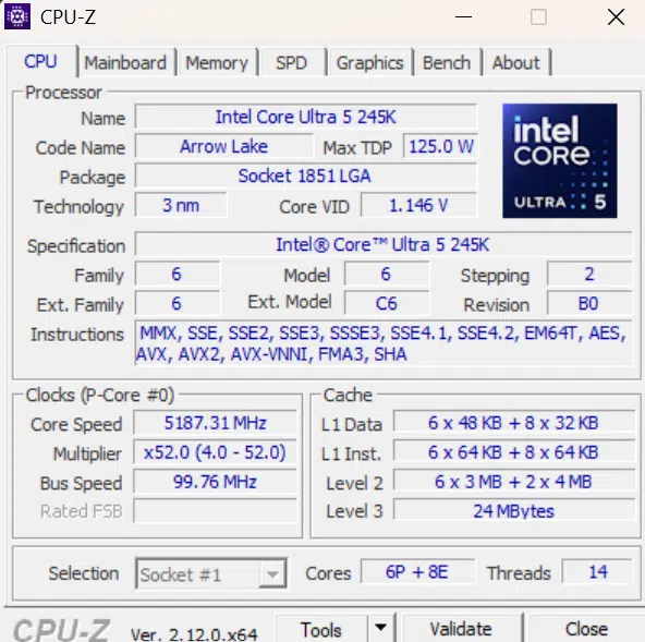 ASRock Phantom Gaming Z890M WiFi: CPUZ