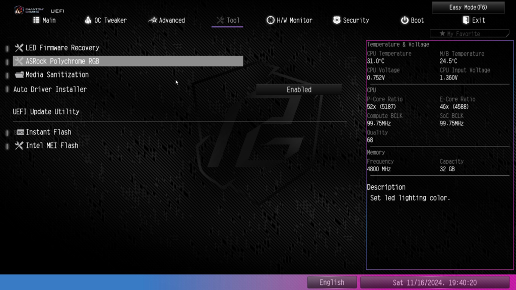 ASRock Phantom Gaming Z890M WiFi: UEFI/BIOS