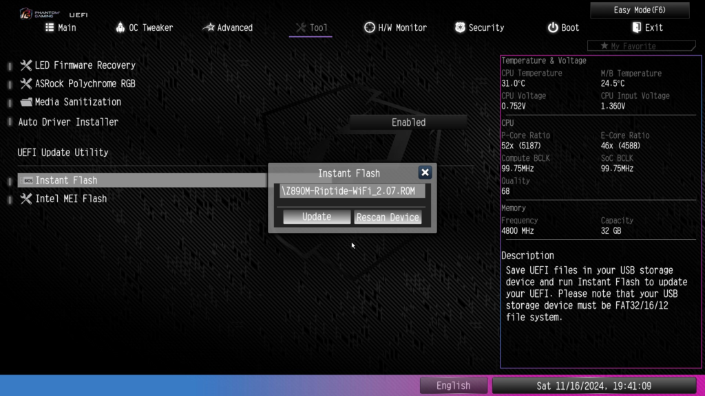 ASRock Phantom Gaming Z890M WiFi: UEFI/BIOS
