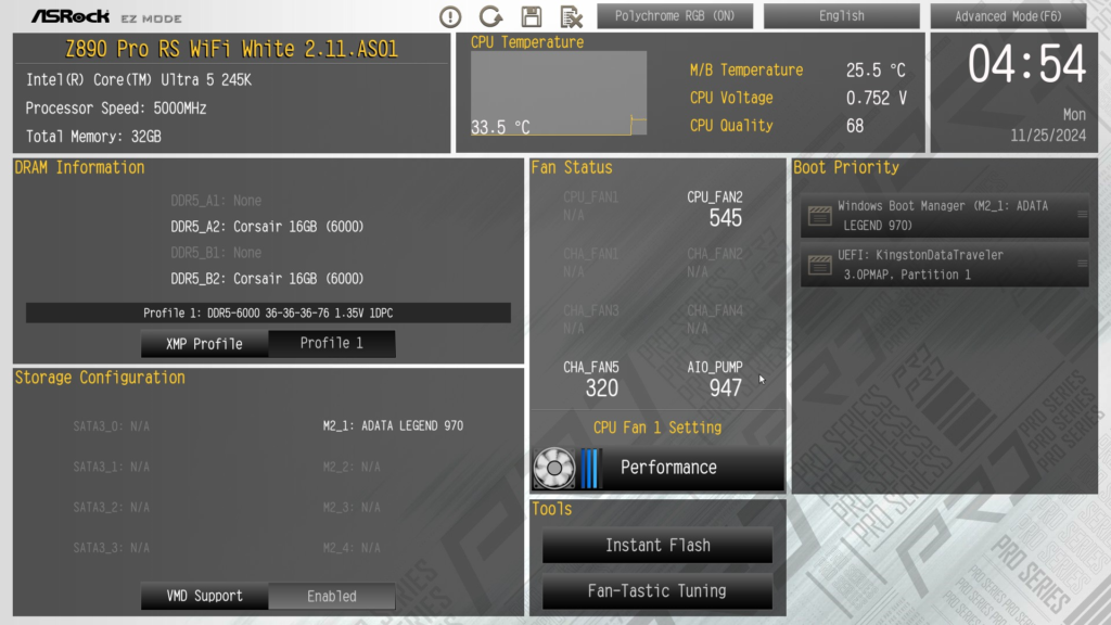 ASRock Z890 Pro RS WiFi White motherboard: BIOS