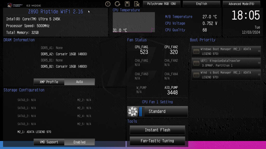 ASRock Phantom Gaming Z890 RIPTIDE WiFi: BIOS EZ Mode