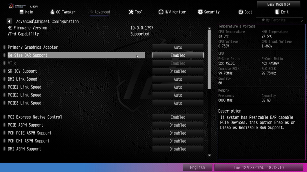 ASRock Phantom Gaming Z890 RIPTIDE WiFi: BIOS screenshot
