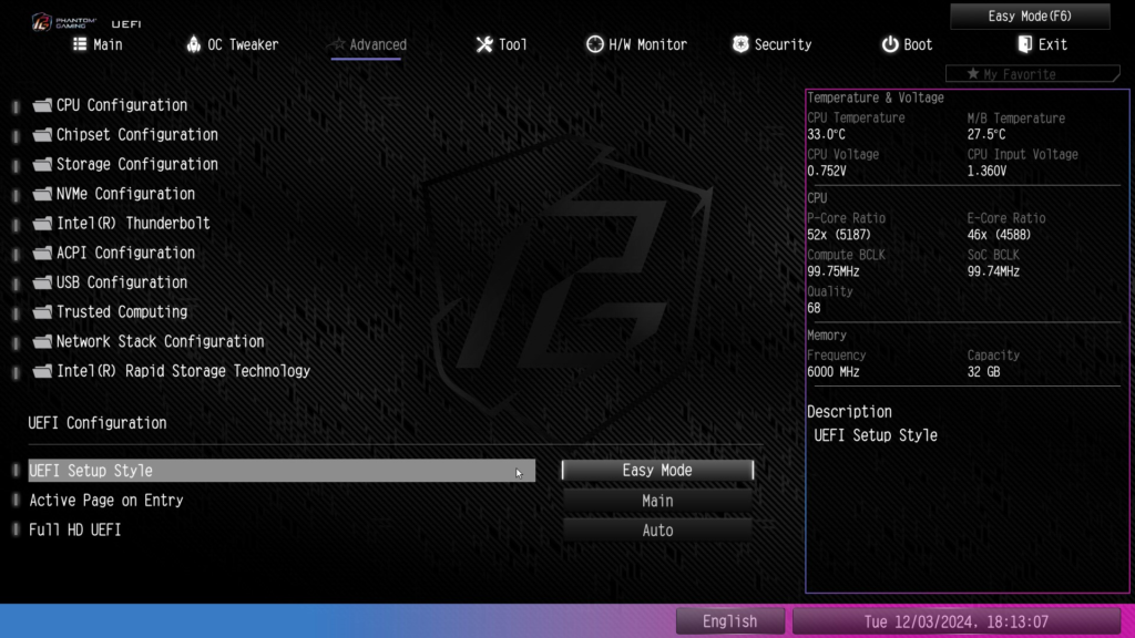 ASRock Phantom Gaming Z890 RIPTIDE WiFi: BIOS screenshot